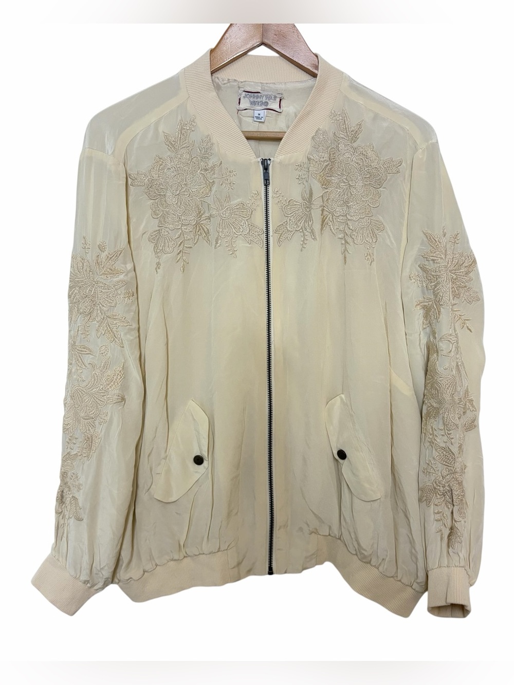 Johnny Was Tyrell silk embroidered bomber jacket